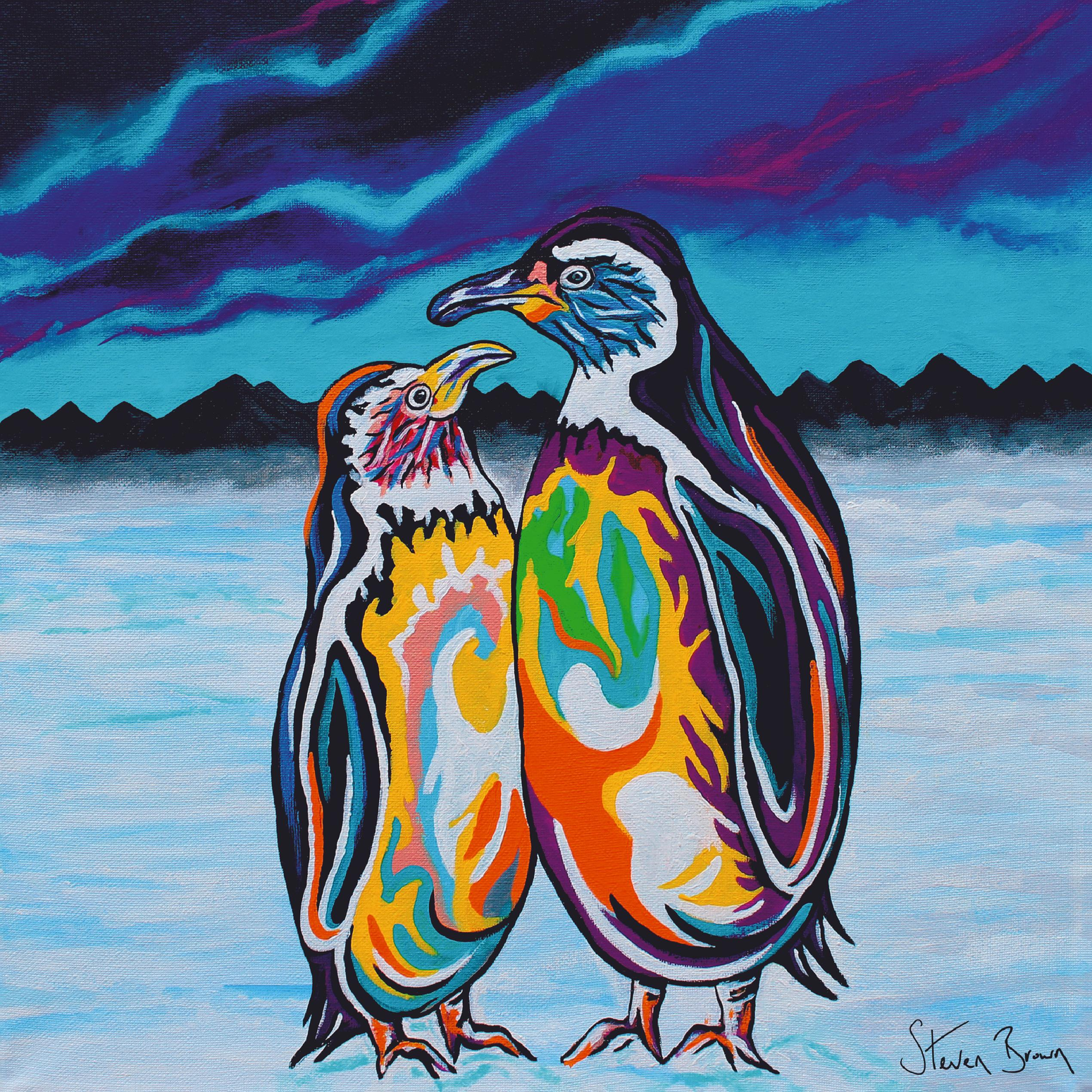 Muti-Coloured Penguin Art by Steven Brown