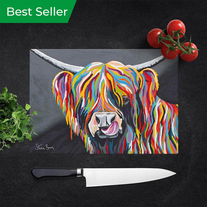 Highland Cows Textured Glass Printed Chopping Board | Worktop Saver